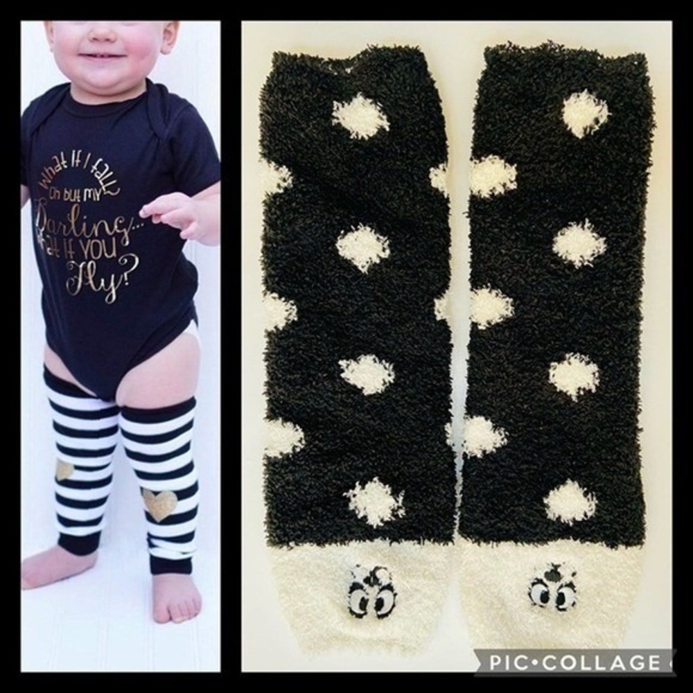 Baby Fuzzy Leg Warmers Polka Dot Black White Cute Animal‎ Face Bottoms Toddler